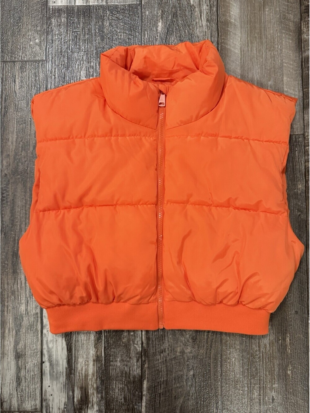 Fashion Nova Women’s XL Orange Cropped Puffer Vest Full Zip Streetwear